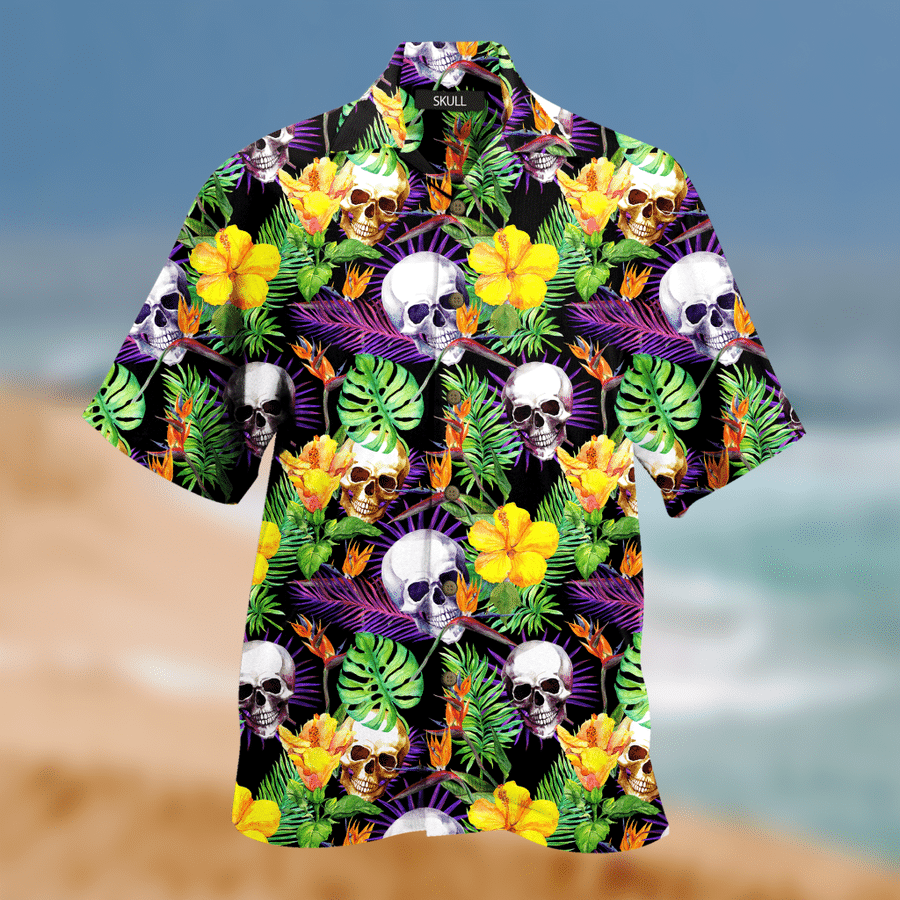 Amazing Skull In Tropical Leaf 3d Print Hawaiian Aloha Shirt