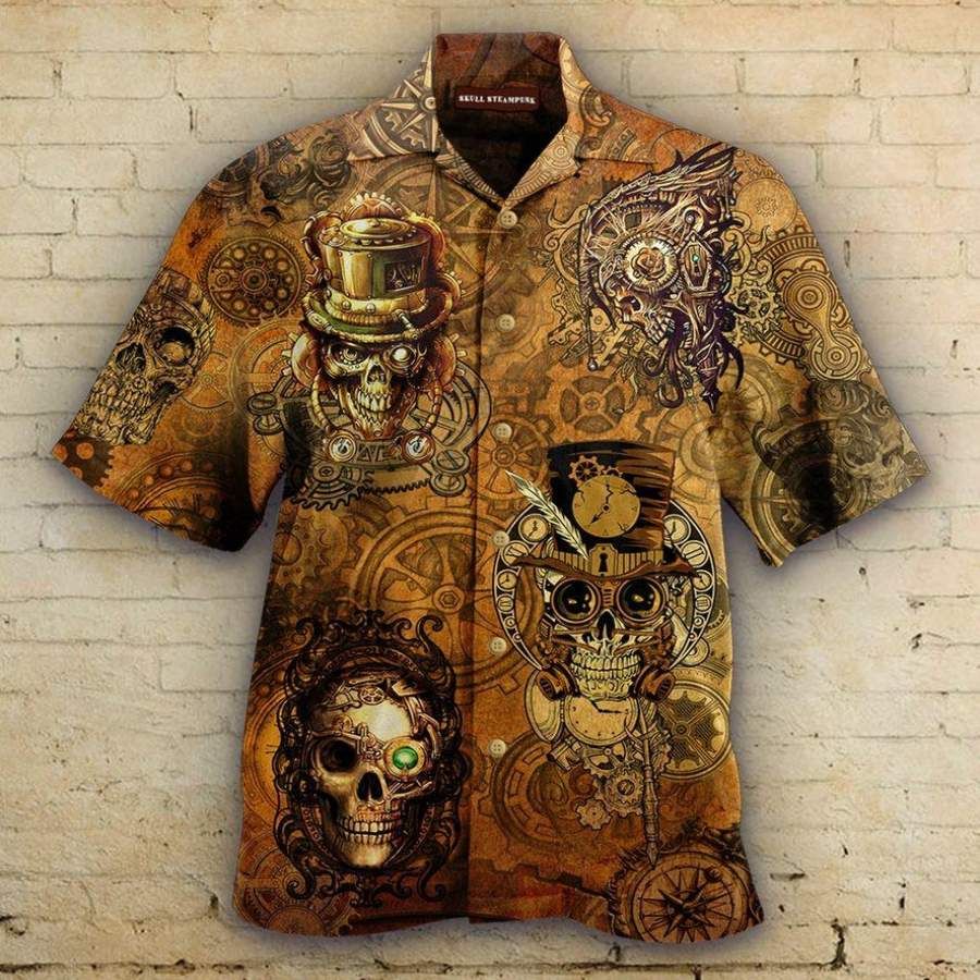 Amazing Vintage Skull Steampunk Hawaiian Aloha Shirt