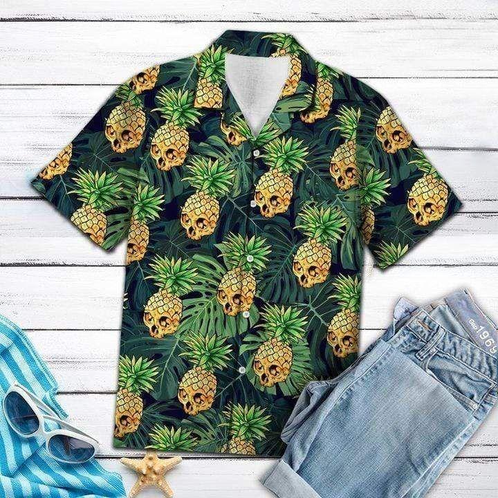 Beach Shirt Buy Pineapple Skull Summer Vibe Tropical Hawaiian Shirt