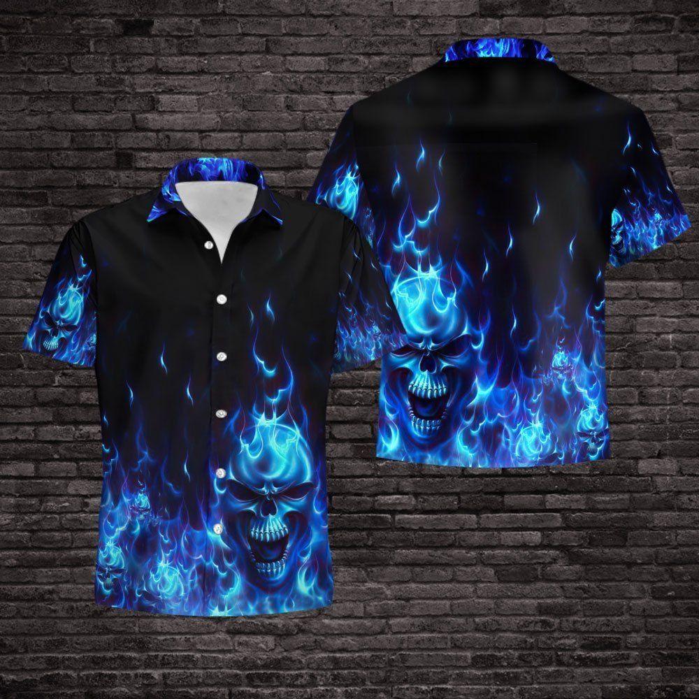 Beach Shirt Buy Skull Flame Blue 3d All Over Hawaiian Shirt