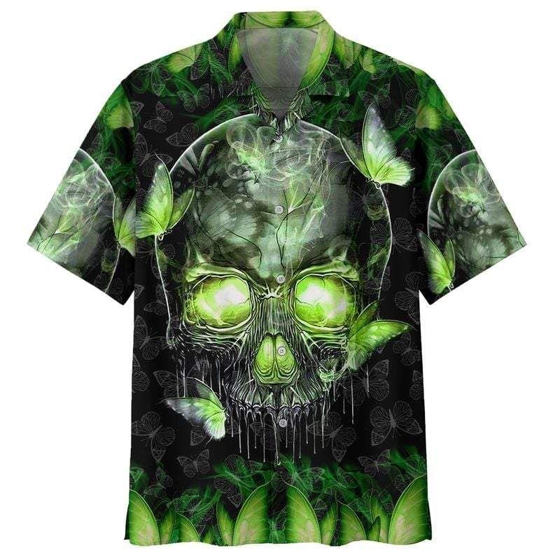 Beach Shirt Buy Skull Magic Butterfly Green Hawaiian Shirt Aloha Beach