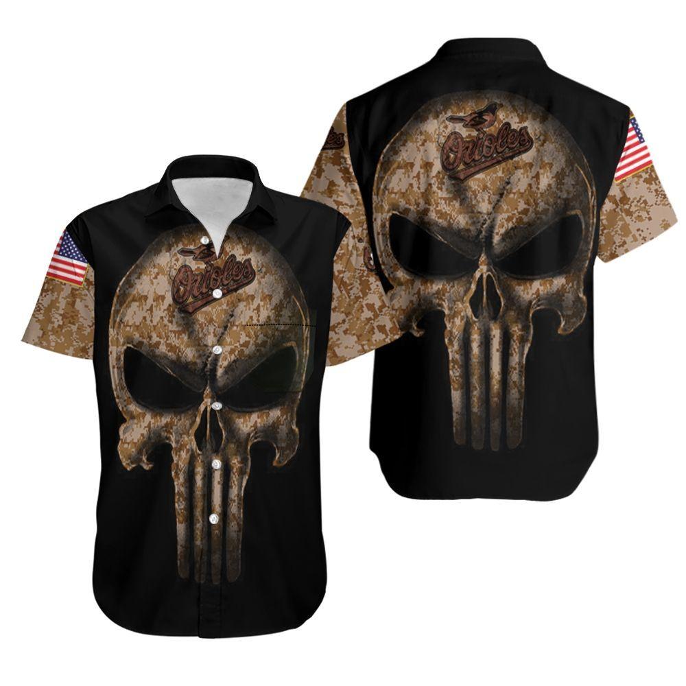 Beach Shirt Camouflage Skull Baltimore Orioles American Flag Hawaiian Shirt