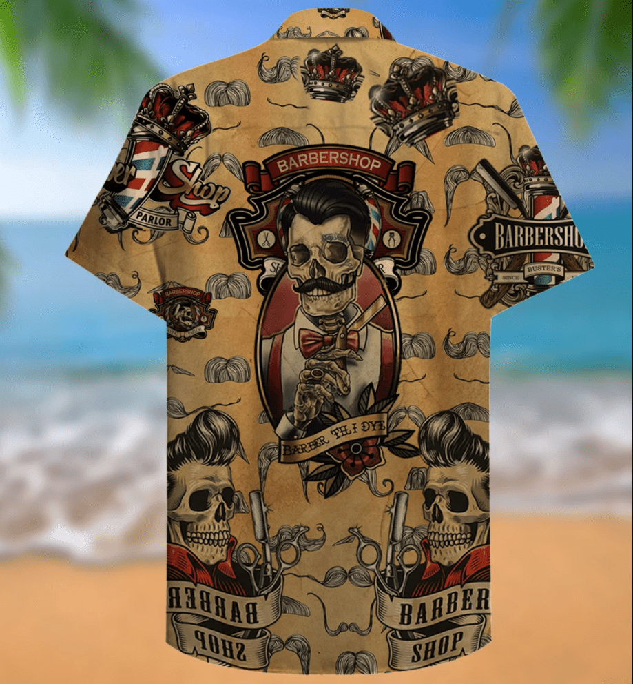 Beach Shirt Check Out This Awesome Barber Shop Skull Hawaiian Aloha Shirt