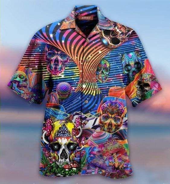 Beach Shirt Check Out This Awesome Hawaiian Aloha Shirt Crazy Skulls Hippie