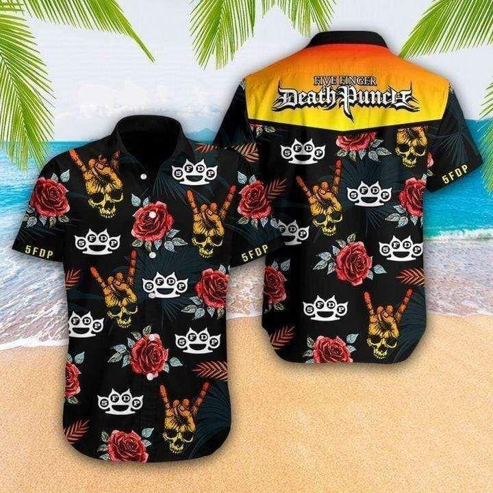 Beach Shirt Check Out This Awesome Hawaiian Shirts Skull Rose Five Finger Death Punch