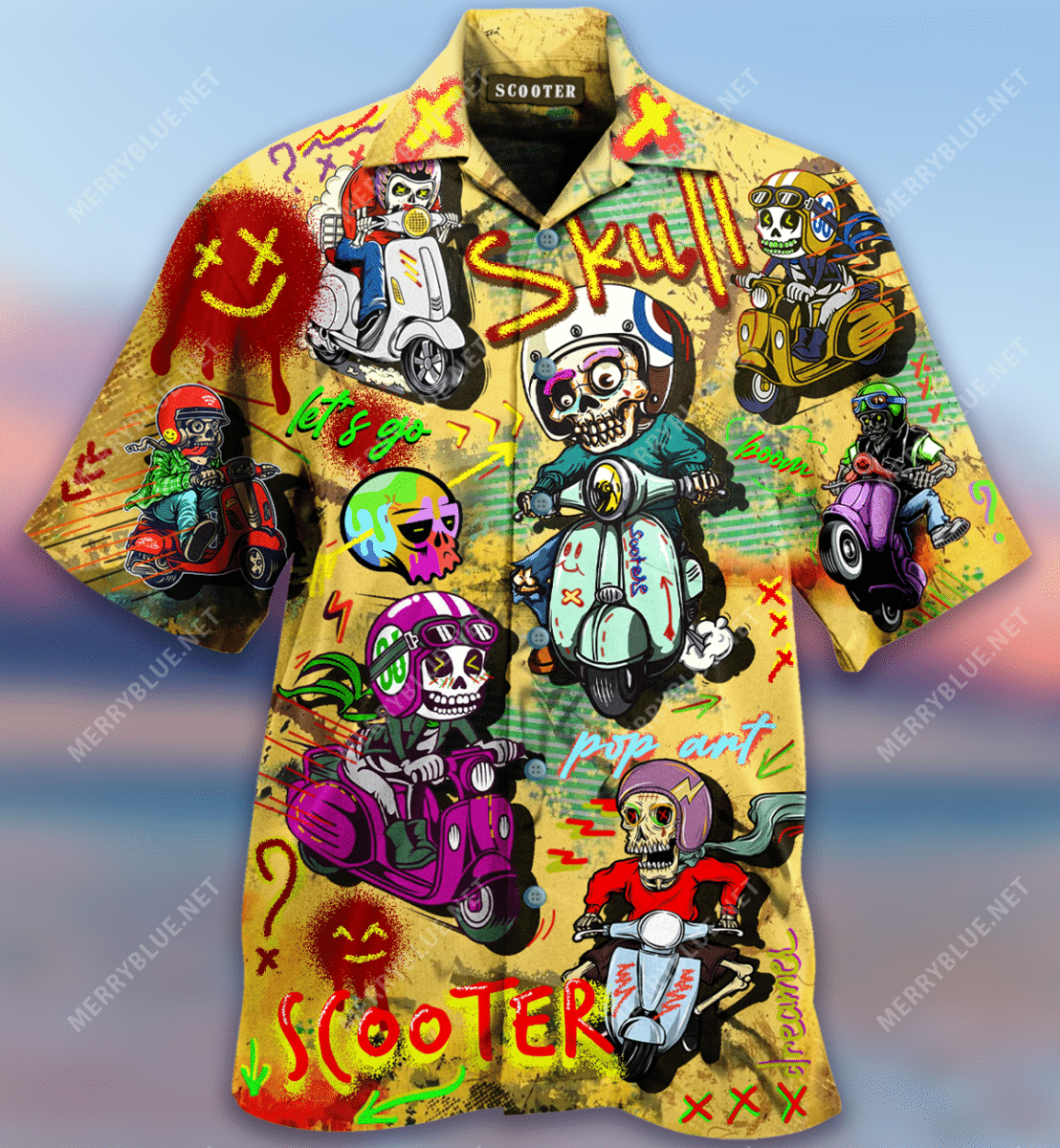 Beach Shirt Check Out This Awesome Skull Scooters Hawaiian Shirt