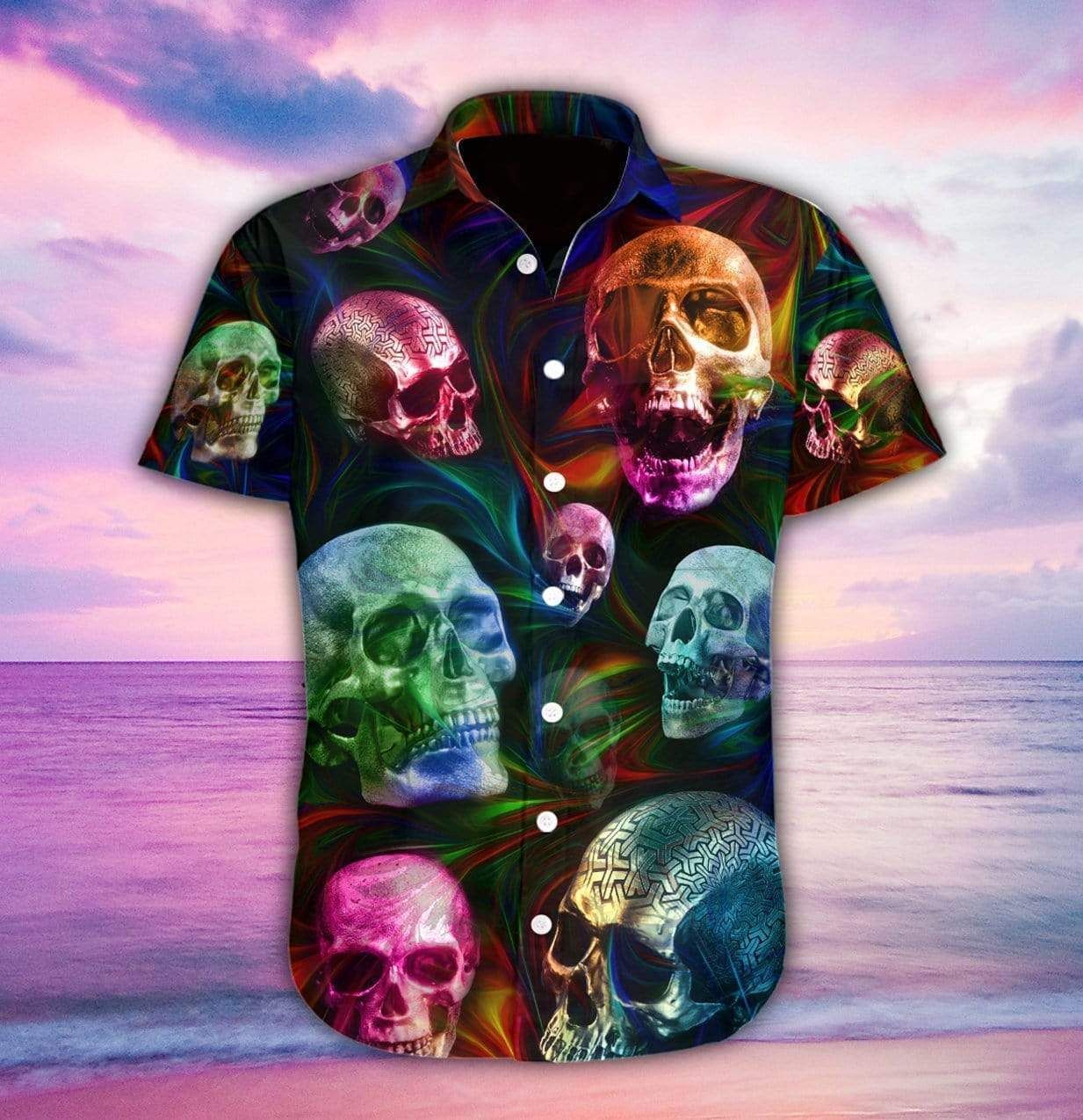 Beach Shirt Colorful Skull Tropical Full Printing Hawaiian Shirt