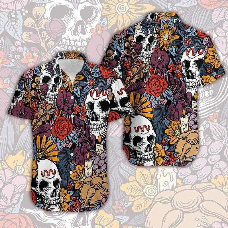 Beach Shirt Cover Your Body With Amazing Hawaiian Aloha Shirt Skull Flower Art