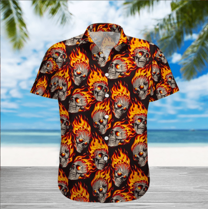 Beach Shirt Discover Cool Fire Skull Pattern Hawaiian Aloha Shirt