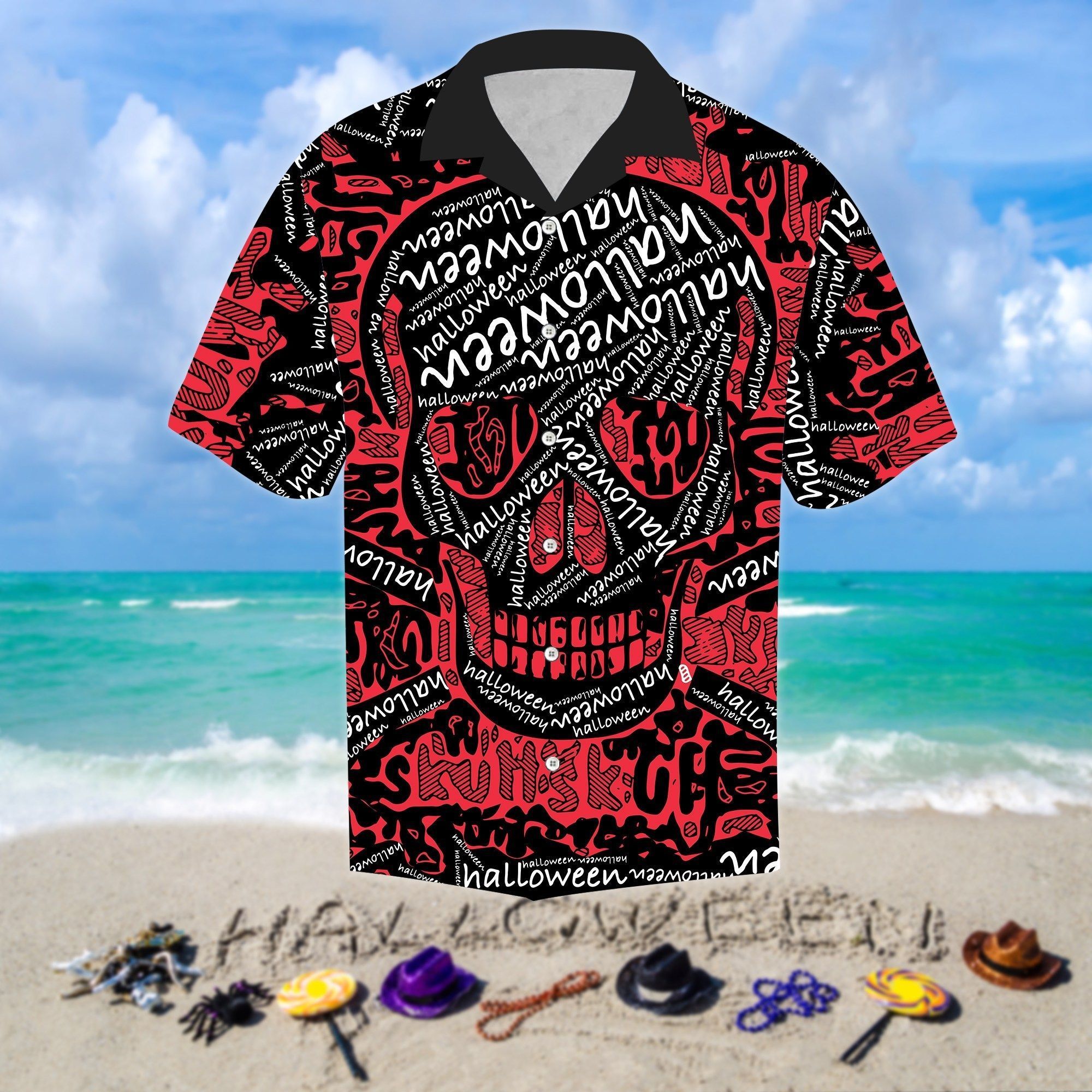 Beach Shirt Discover Cool Skull Halloween Red Skull 3d All Over Hawaiian Shirt