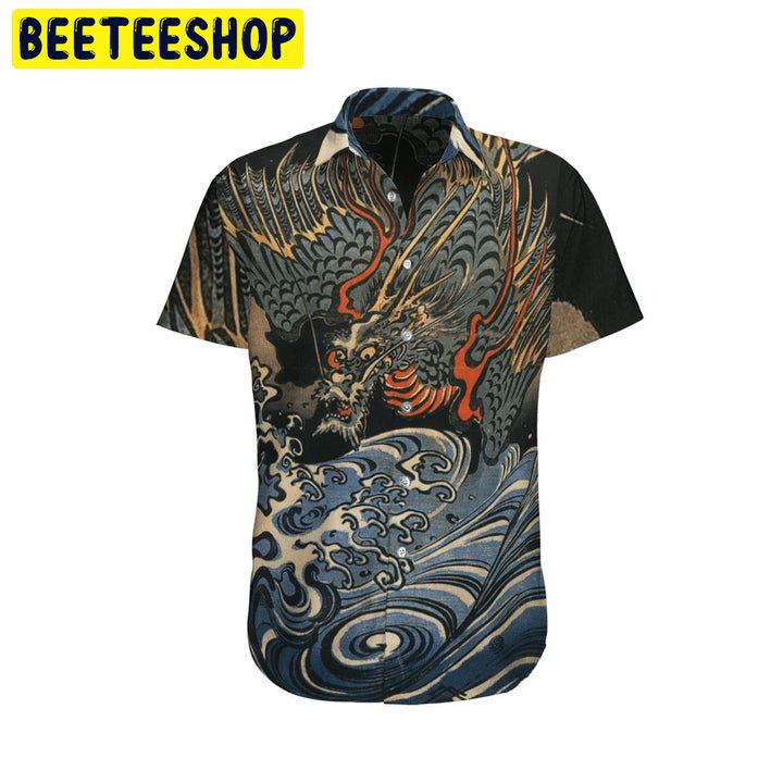Art Japanese Aesthetic Ukiyoe Dragon Kanagawa Trending Hawaiian Shirt-1