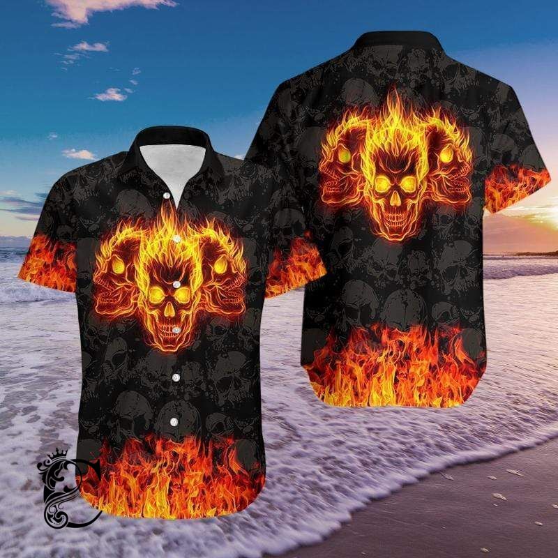 Beach Shirt High Quality Burning Skulls Hawaiian Shirts