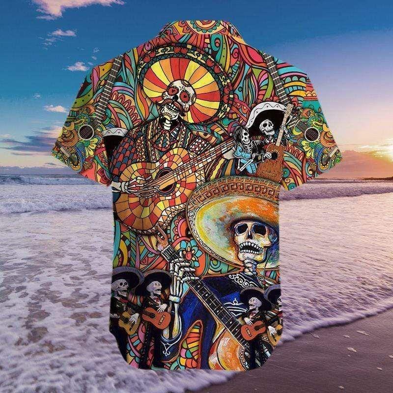 Beach Shirt High Quality Lets Play A Guitar Skull Unisex Hawaiian Aloha Shirt