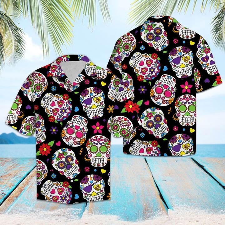 Awesome Sugar Skull Hawaiian Shirt Summer Button Up For Men Women Couple