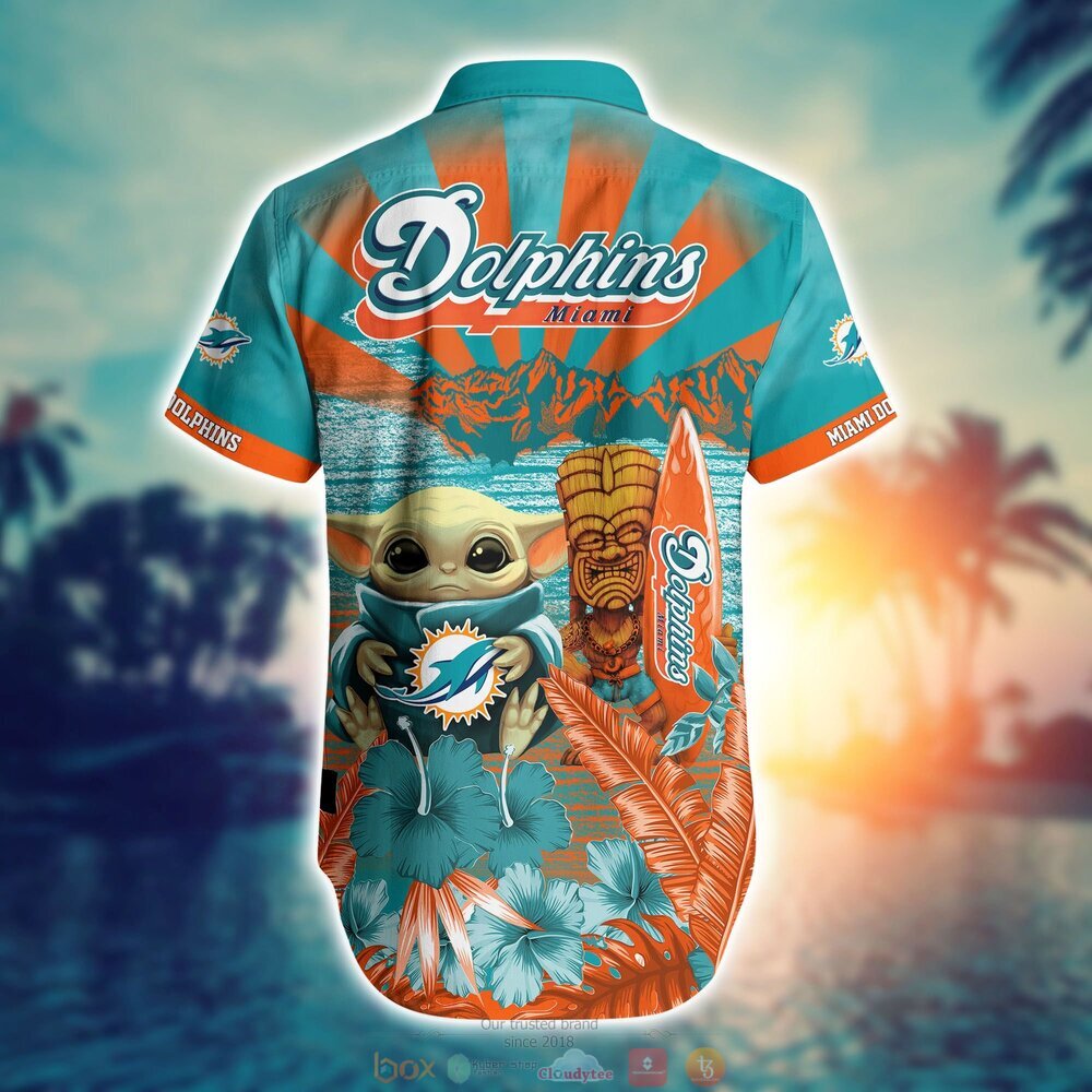 Baby Yoda Miami Dolphins Nfl Hawaiian Shirt And Shorts For Fans-1