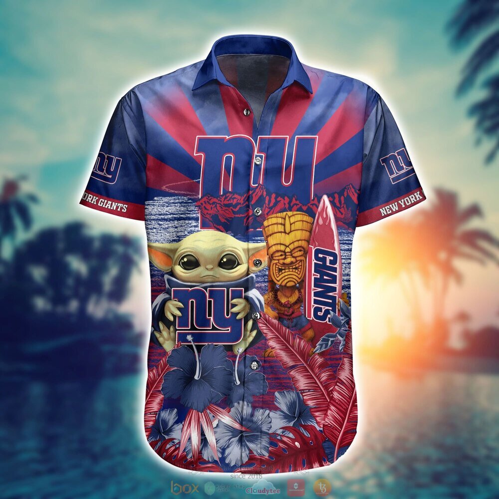 Baby Yoda New York Giants Nfl Hawaiian Shirt And Shorts For Fans-1