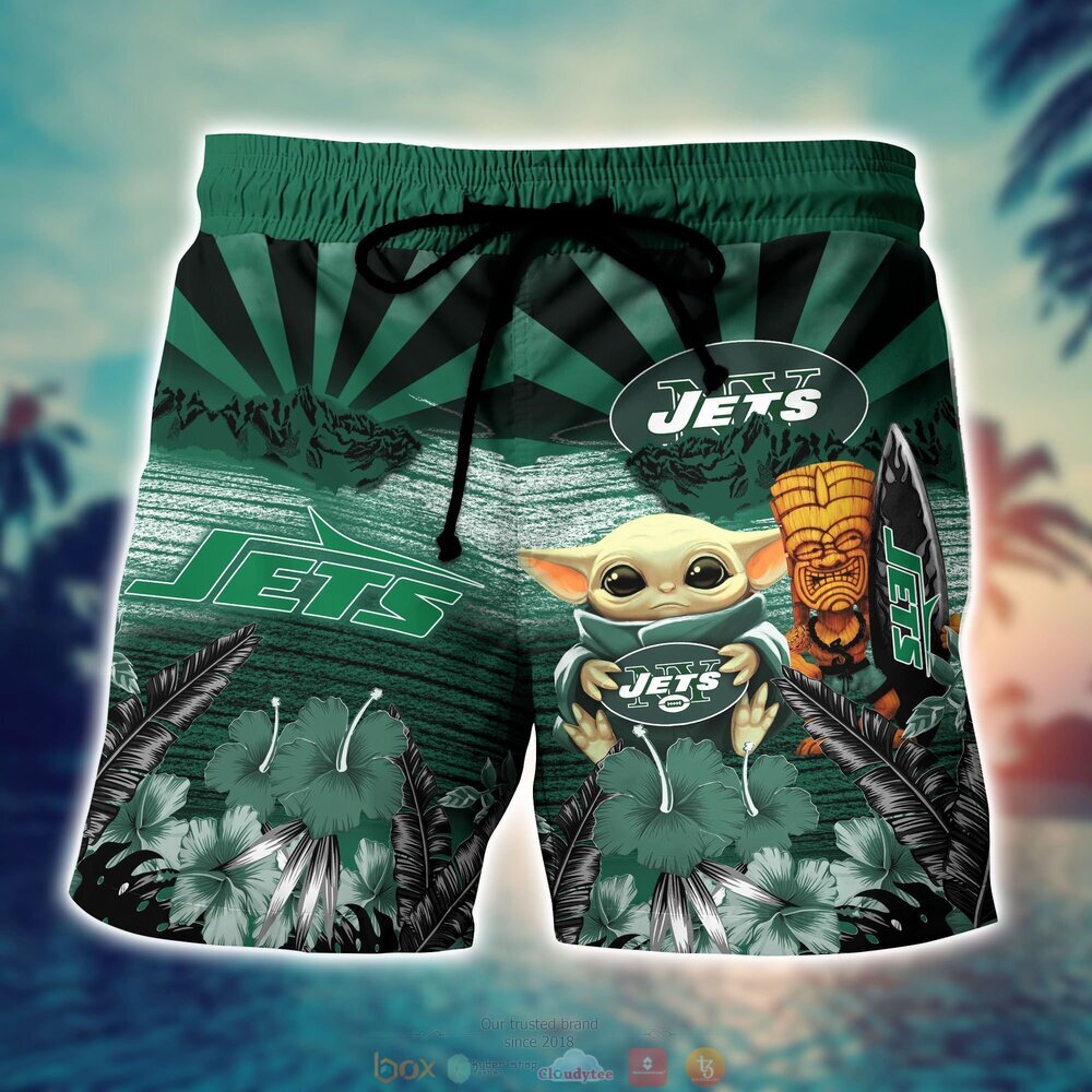 Baby Yoda New York Jets Nfl Hawaiian Shirt And Shorts For Fans-1