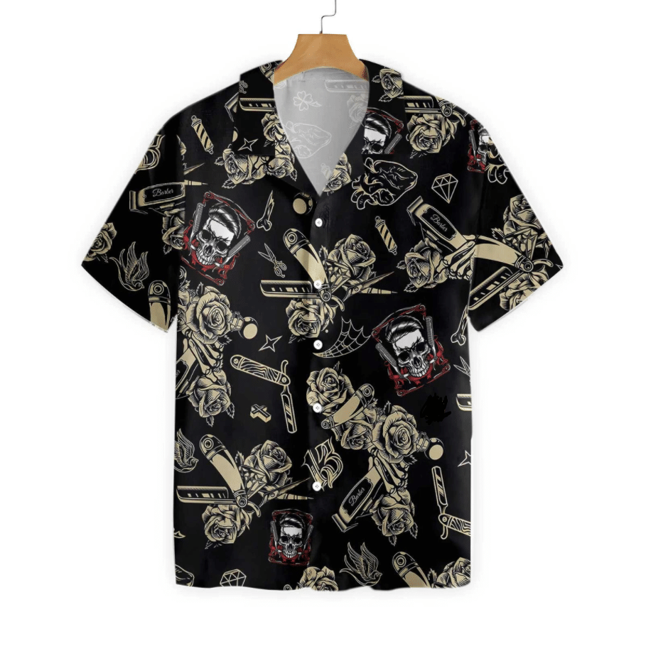 Barber Shop Skull Hawaiian Shirt
