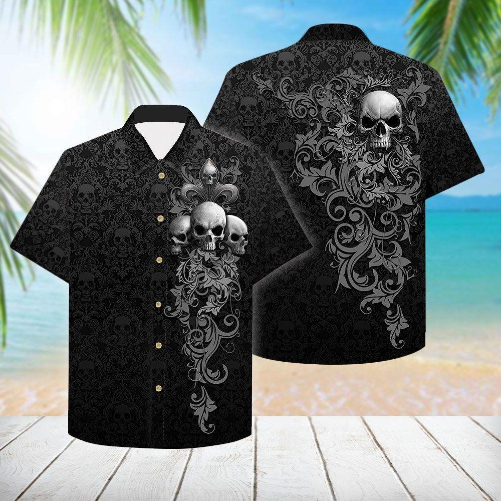 Beach Shirt Check Out This Awesome Skull Skull Damask Pattern Hawaiian Shirt
