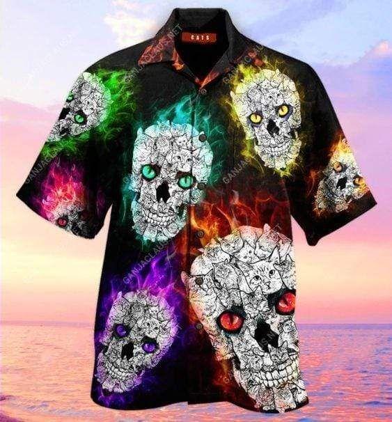 Beach Shirt Find Hawaiian Aloha Shirts Glowing Cat Skull