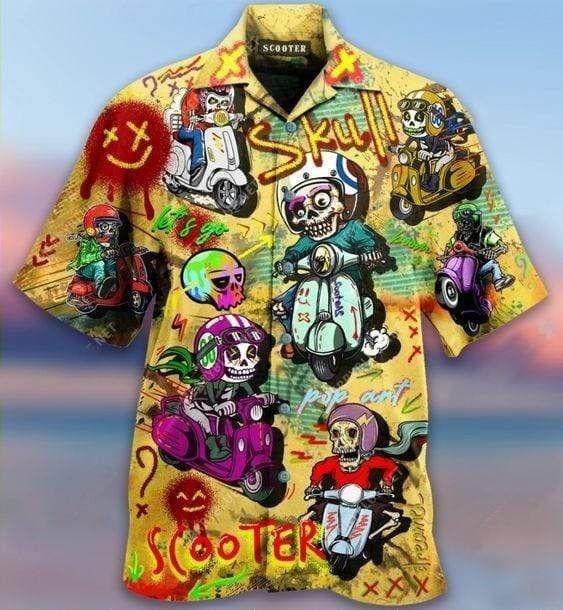 Beach Shirt Get Here Hawaiian Aloha Shirts Skull Scooters