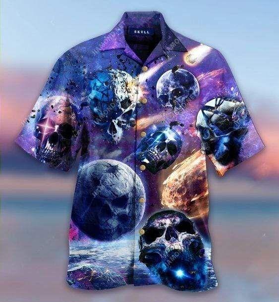 Beach Shirt Hawaiian Aloha Shirts Asteroids Skull