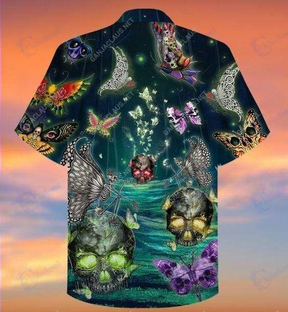 Beach Shirt Hawaiian Aloha Shirts Butterfly Skull