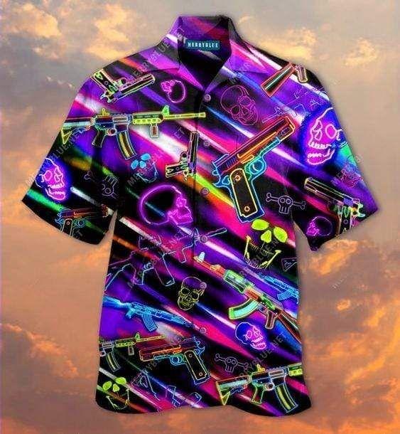 Beach Shirt Hawaiian Aloha Shirts Skull And Gun Real Men-1