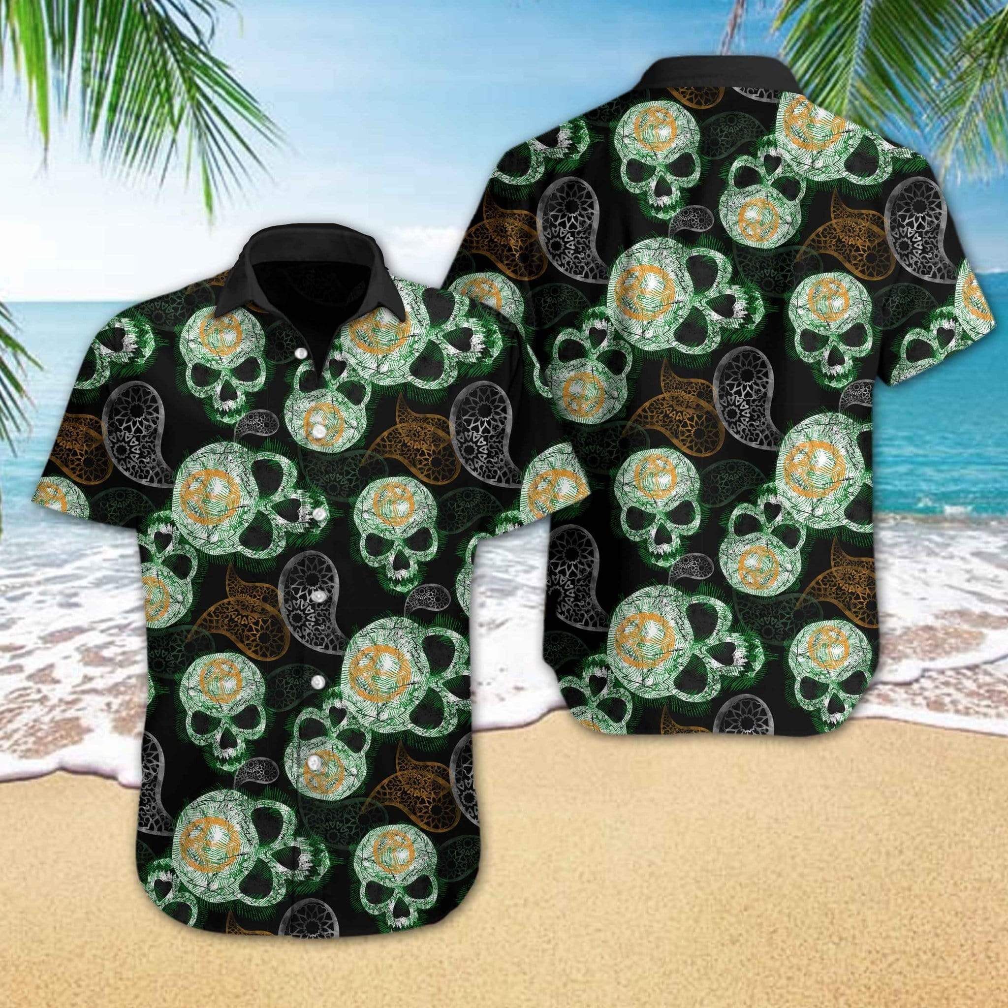 Beach Shirt Hawaiian Aloha Shirts Skull Paisley-1