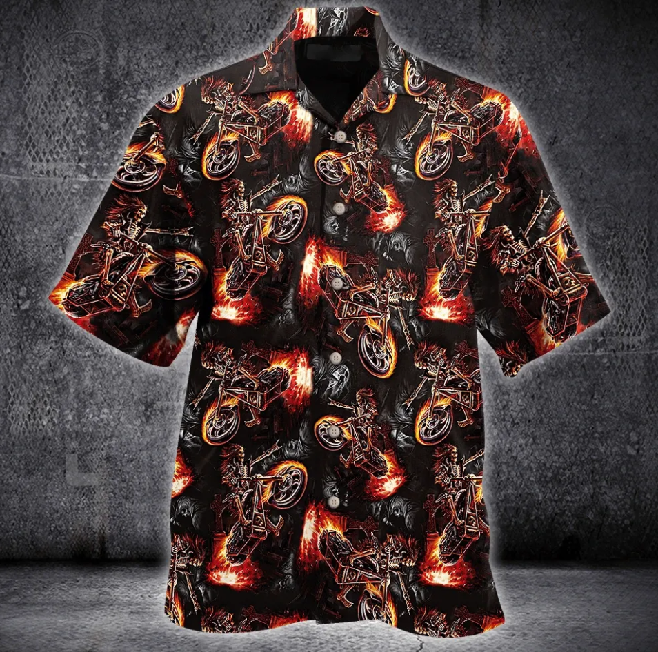 Beach Shirt Hell Skull Ride Motocycles Hawaiian Aloha Shirt
