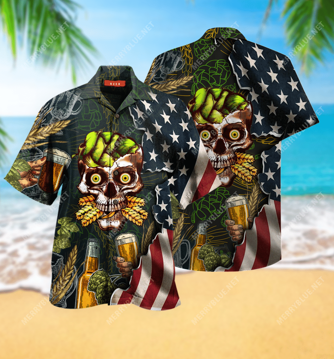 Beach Shirt High Quality Beer Skull Unisex Hawaiian Shirt