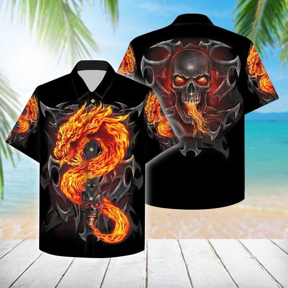 Beach Shirt High Quality Skull Dragon 3d All Over Hawaiian Shirt