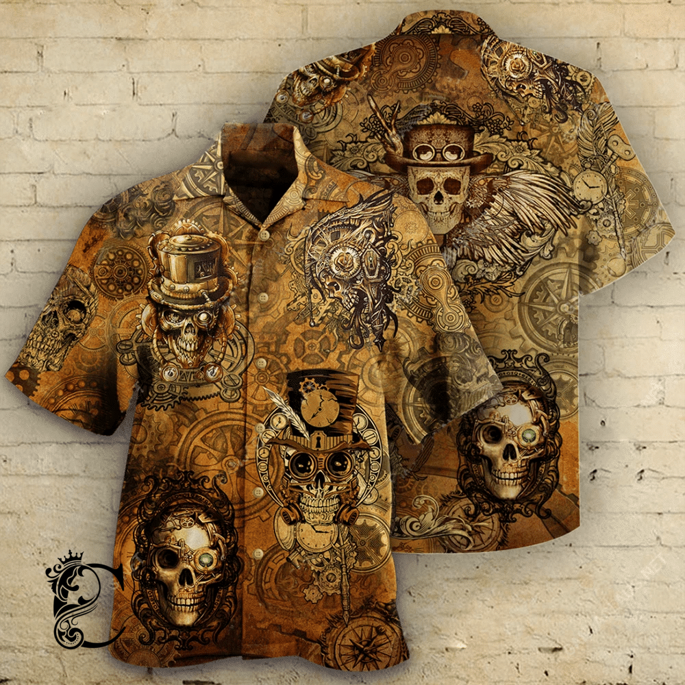 Beach Shirt High Quality Skull Steampunk Hawaiian Shirt