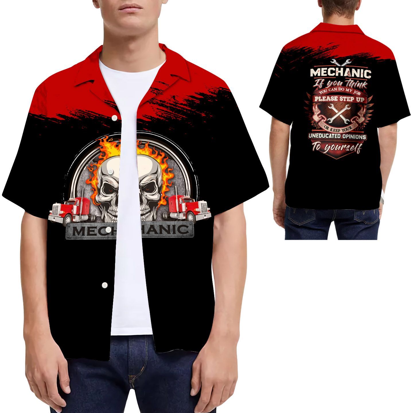 Beach Shirt Mechanic Skull Men Hawaiian Shirt For Mechanics Lovers In Daily Life