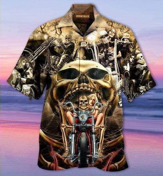 Beach Shirt Order Hawaiian Aloha Shirts Stay Wild Motorbike Skull