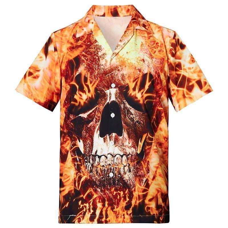 Beach Shirt Shop Mens Hawaiian Shirts Fire Skull