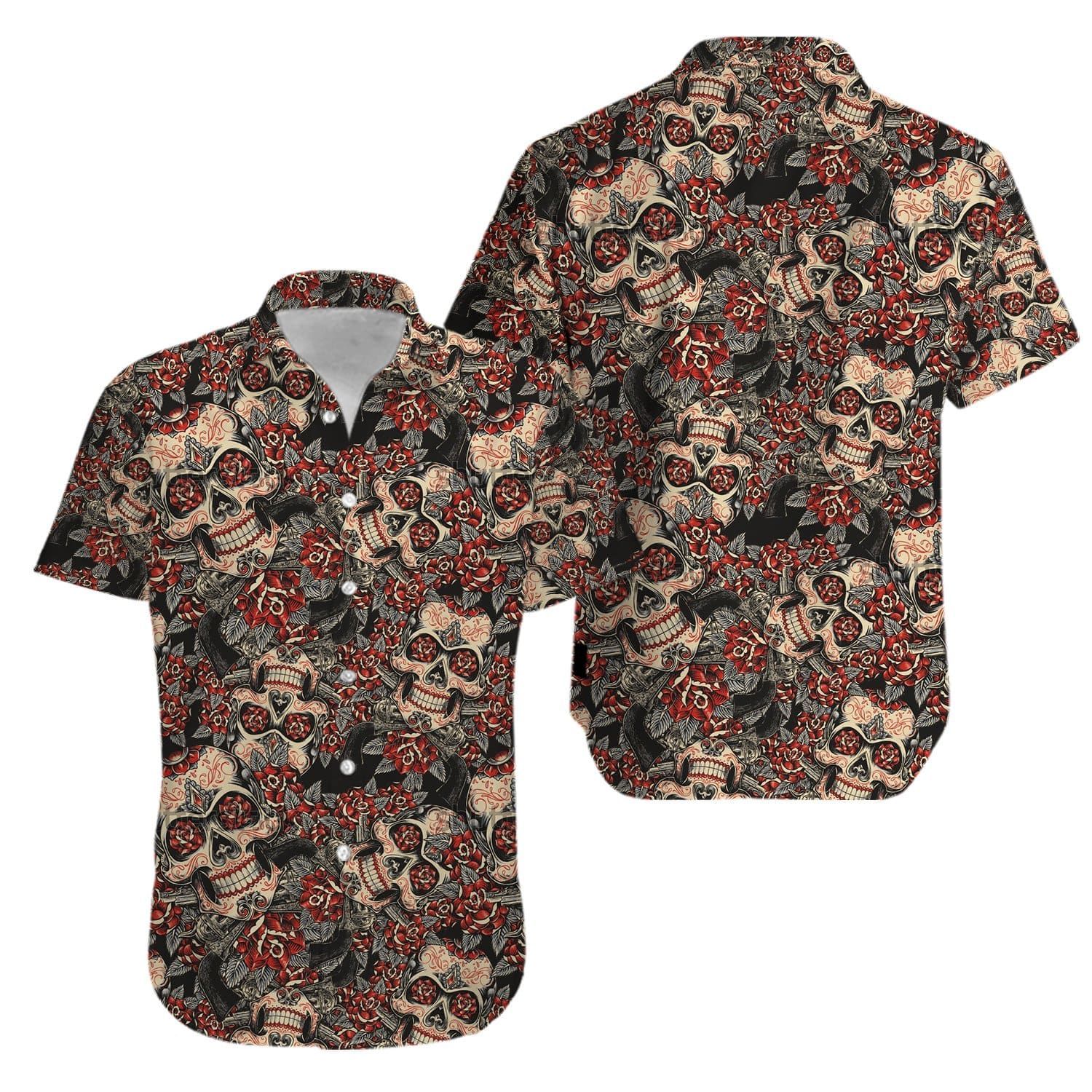 Beach Shirt Skull And Roses Sugar Skull Aloha Hawaiian Shirt