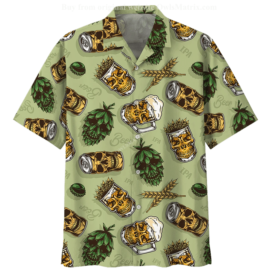 Beer Hawaiian Shirt Beer Skull Cups Wheats And Hops Aloha Shirt-1