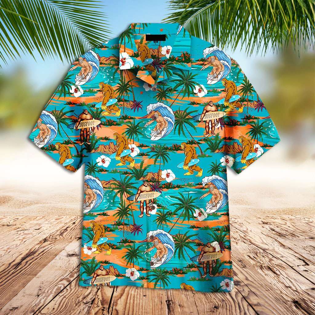 Bigfoot Hawaiian Shirt Bigfoot Surfing Hawaiian Shirt