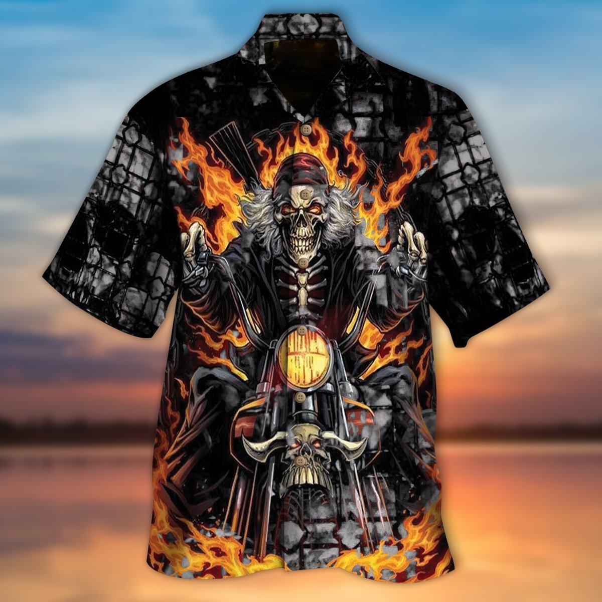 Biker Skull Hawaiian Shirt Unisex Adult