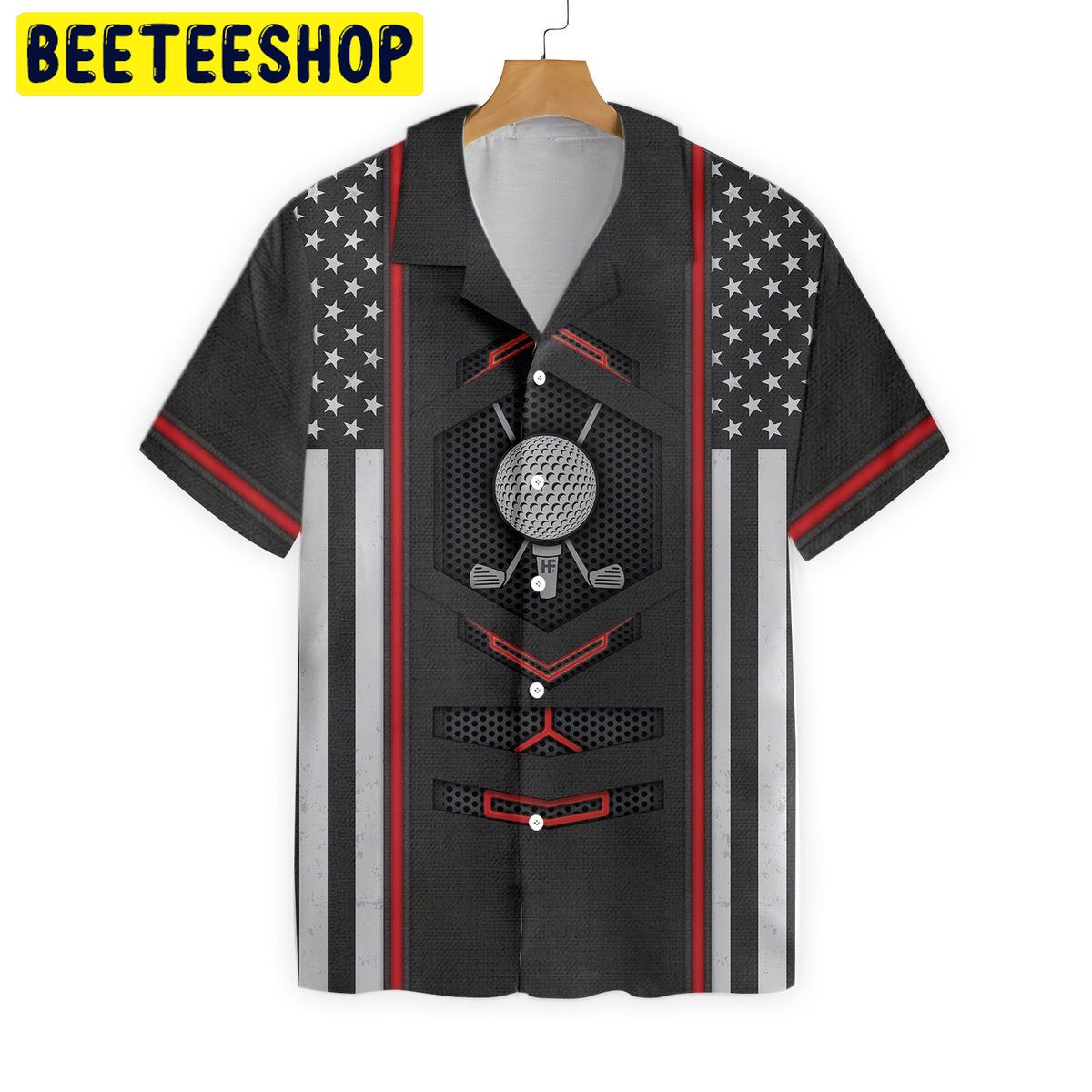 Black American Flag Golf Trending Hawaiian Shirt-1