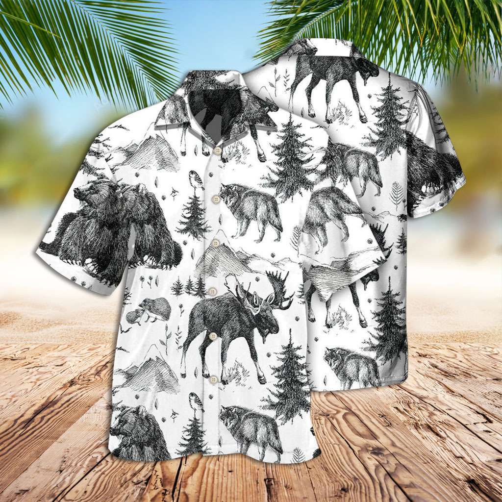 Black And White Hawaiian Shirt Animals Wild Black And White Hawaiian Shirt