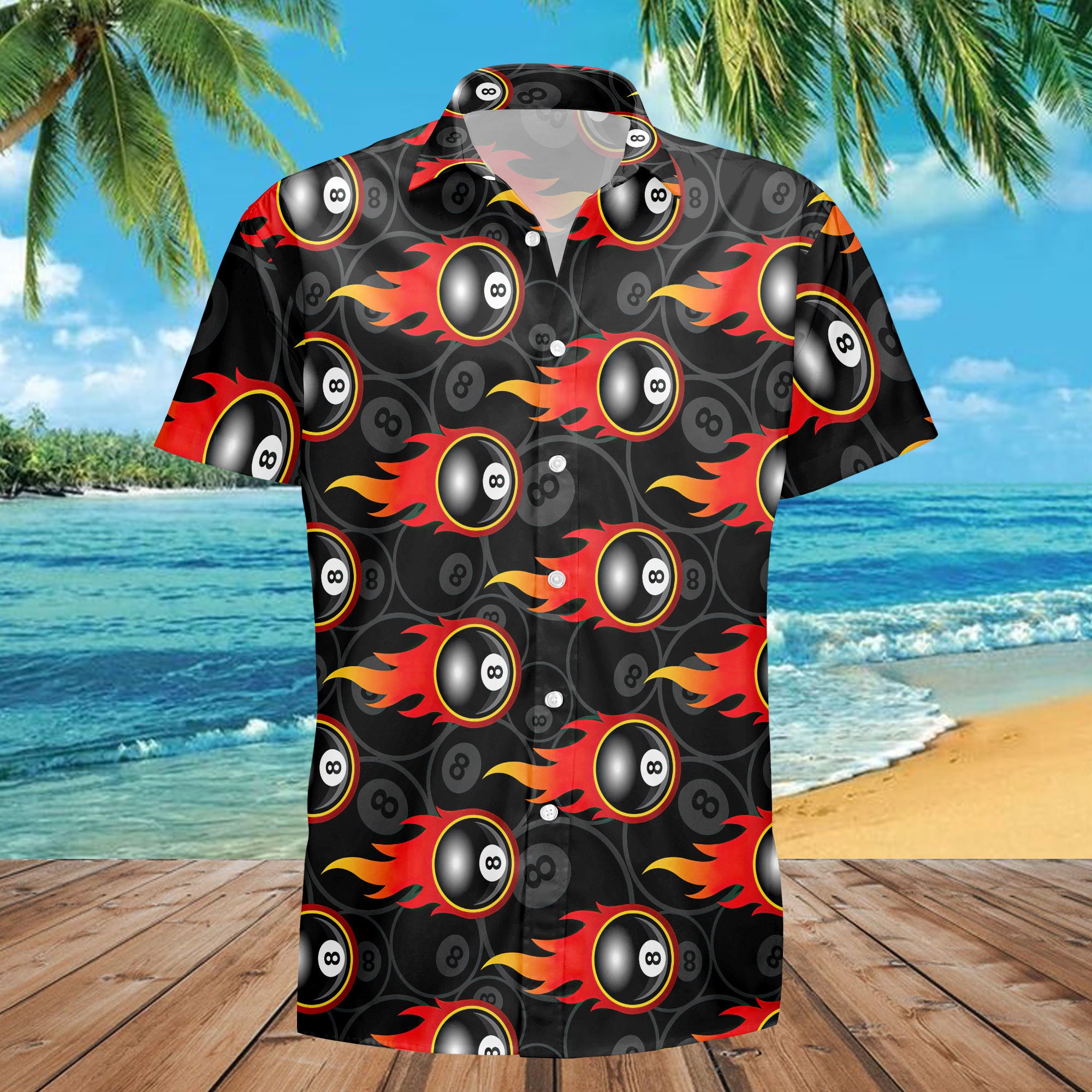 Black Fire 8 Ball Billiard Hawaii Shirt-1