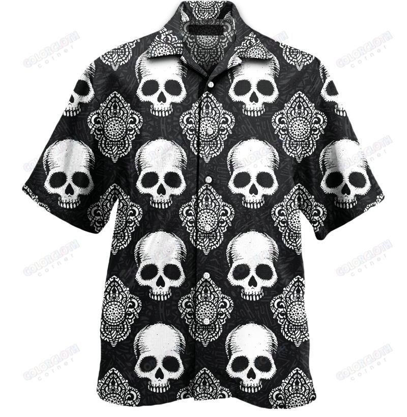 Black Sugar Skull Hawaiian Shirt Colorful Short Sleeve Summer Beach Casual Shirt