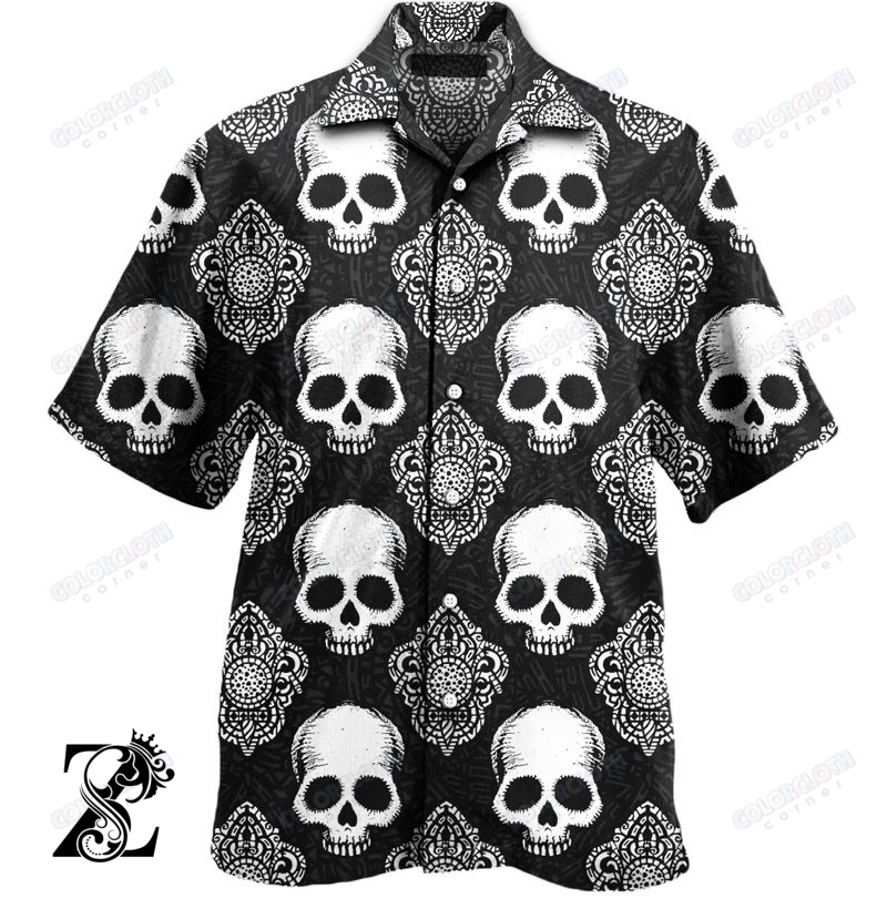 Black Sugar Skull Pattern Hawaiian Shirt