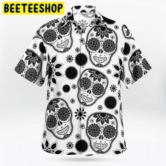 Black White Art Skull Trending Hawaiian Shirt-1