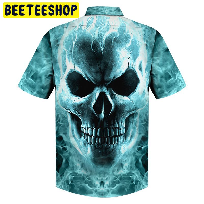 Blue Fire Skull 3d All Over Printed Trending Hawaiian Shirt-1