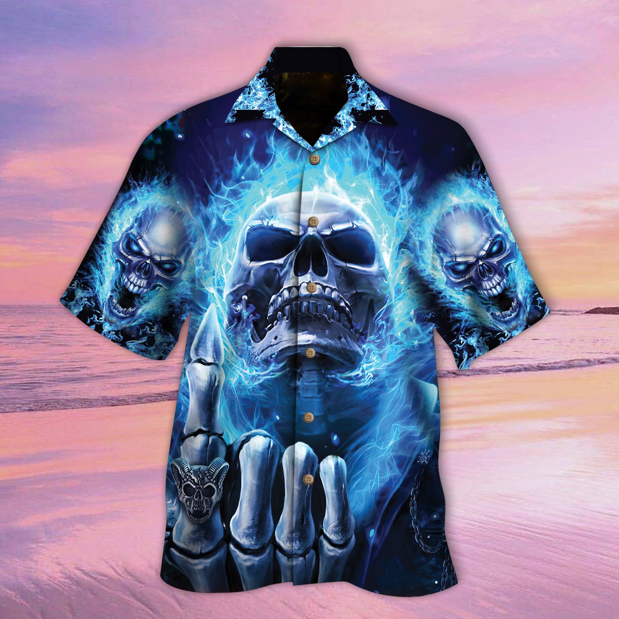 Blue Fire Skull Hawaiian Shirt