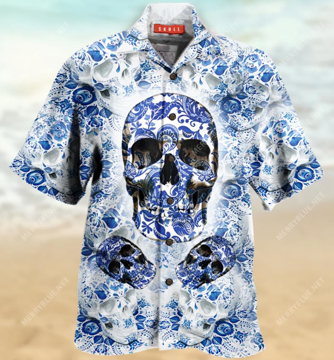 Blue Skull Hawaiian Shirt Colorful Short Sleeve Summer Beach Casual Shirt For Men And Women