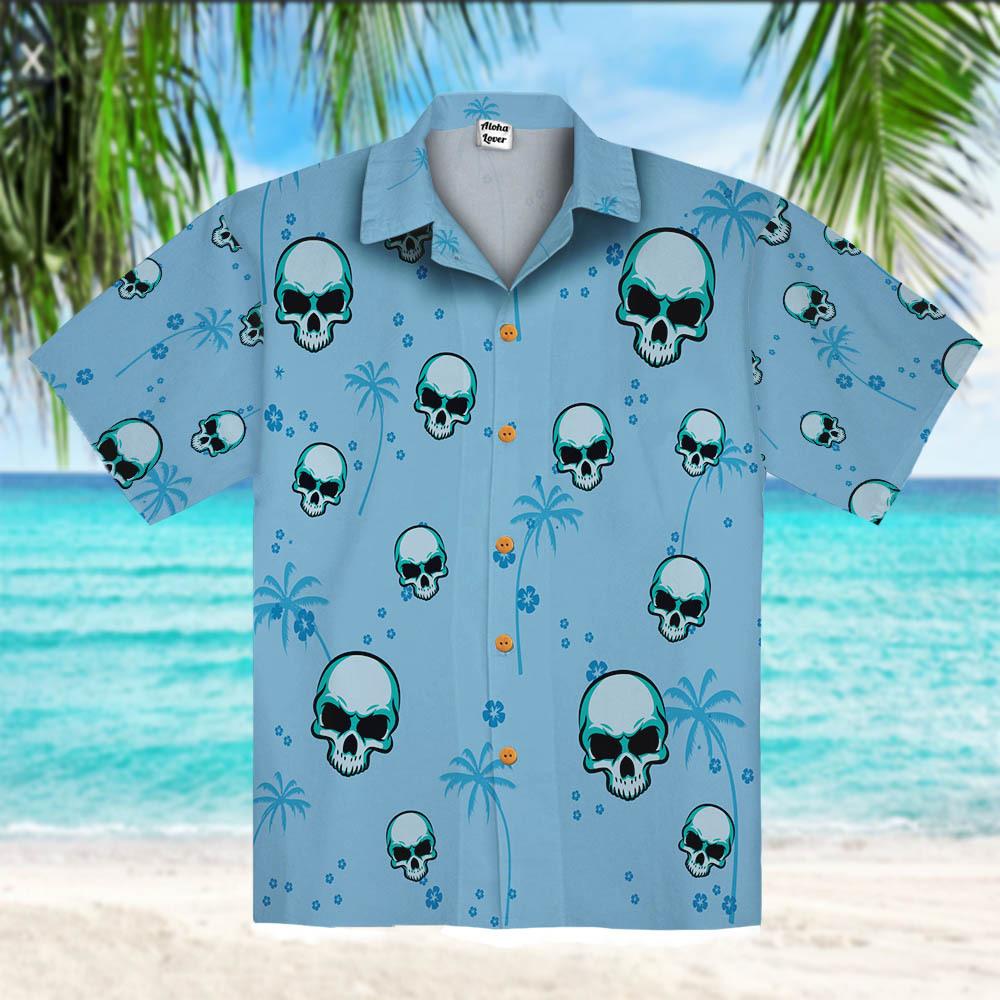 Blue Skull Men Unisex Hawaiian Shirts-1